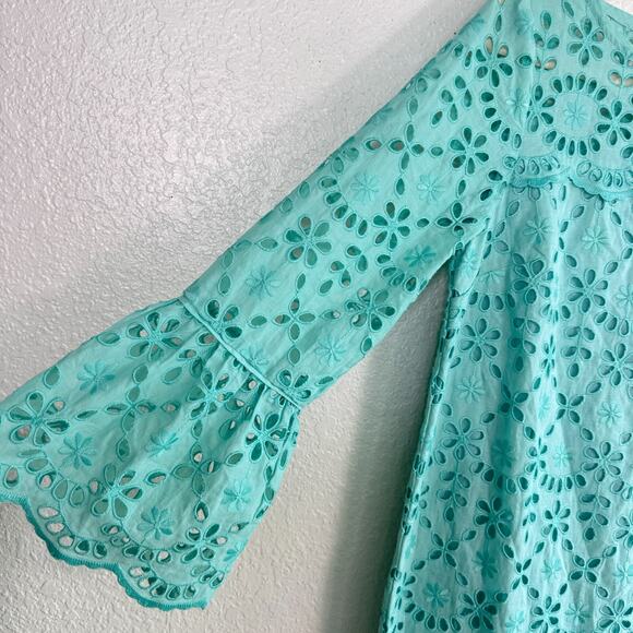 J Crew Dress Womens 4 Embroidered Eyelet Shift Scallop Hem Bell Sleeve Chic NEW - Picture 7 of 12